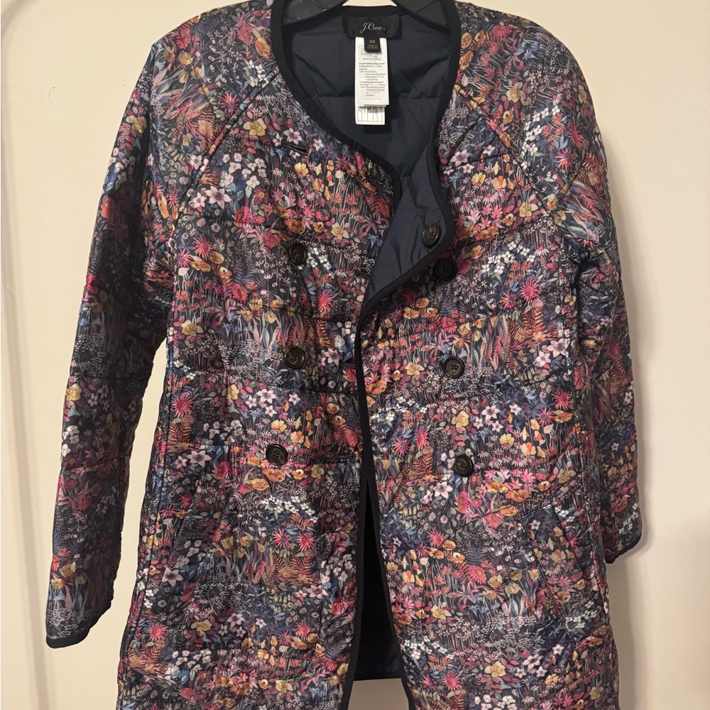 J. Crew Multicolor Floral Puffer Jacket